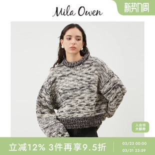 Mila Owen秋冬复古百搭含羊毛圆领混色针织毛衣09WNT245078