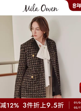 Mila Owen秋冬气质小香风宽松粗花呢格纹外套09WFJ244002