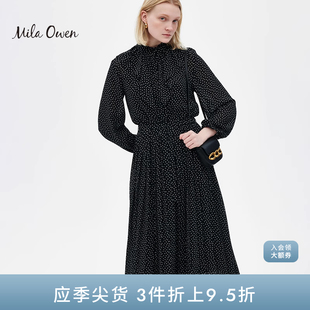 Owen秋冬法式 Mila 甜美木耳领荷叶边雪纺波点连衣裙09WFO234092