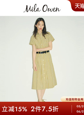 Mila Owen26春夏新品复古刺绣logo格纹短袖衬衫连衣裙09WFO261067