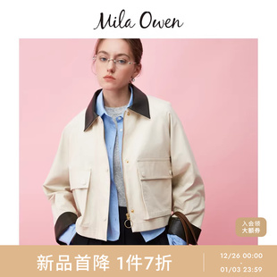 宽松廓形仿皮革领短款 时尚 夹克09WFJ254149 Owen25秋冬新品 Mila