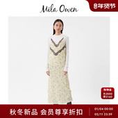 新品 Mila Owen26春季 复古印花蕾丝透视半喇吊带连衣裙09WFO261948