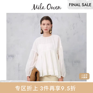 新款 Mila Owen 春夏季 士09WFT241056 休闲宽松圆领压褶衬衫