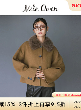 Mila Owen秋冬优雅短款人造毛领两穿毛呢外套09WFC254109