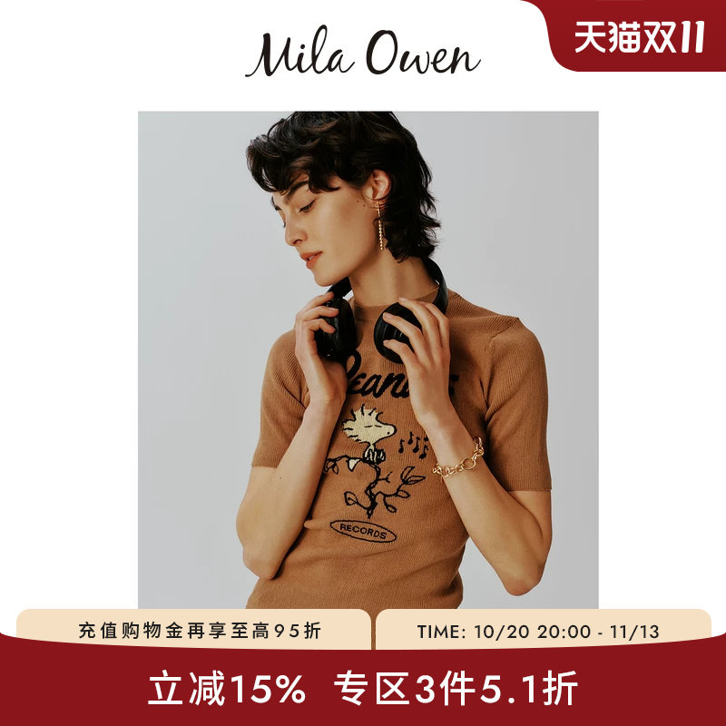 Mila Owen26春夏新品史努比联名提花半袖薄款针织衫09WNT261032