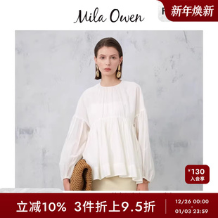 休闲宽松圆领压褶衬衫 Mila 新款 春夏季 士09WFT241056 Owen