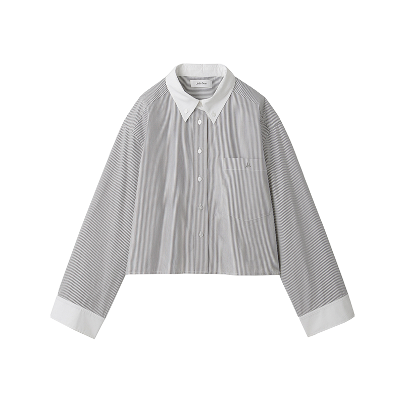 Mila Owen秋冬日系简约拼色短款条纹长袖翻领衬衫09WFB234024