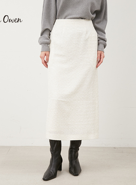 Mila Owen秋冬优雅高腰直筒压褶纹理感直筒半身裙09WFS235163