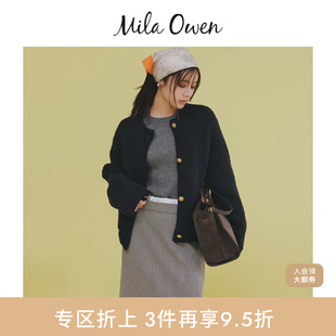 Mila 09WNT254308 Owen秋冬简约百搭纯色竖条纹圆领针织衫