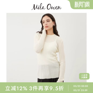 09WNT244077 针织衫 Mila Owen秋冬简约百搭透视圆领罗纹长袖