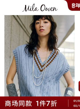 Mila Owen25秋冬新品复古百搭学院风大V领针织背心09WNV254174