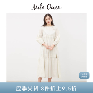 Owen春夏休闲简约圆领褶皱宽松蛋糕连衣裙09WFO241126 Mila