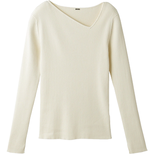 Mila Owen春夏休闲百搭纯色斜V领多巴胺罗纹针织衫09WNT241087