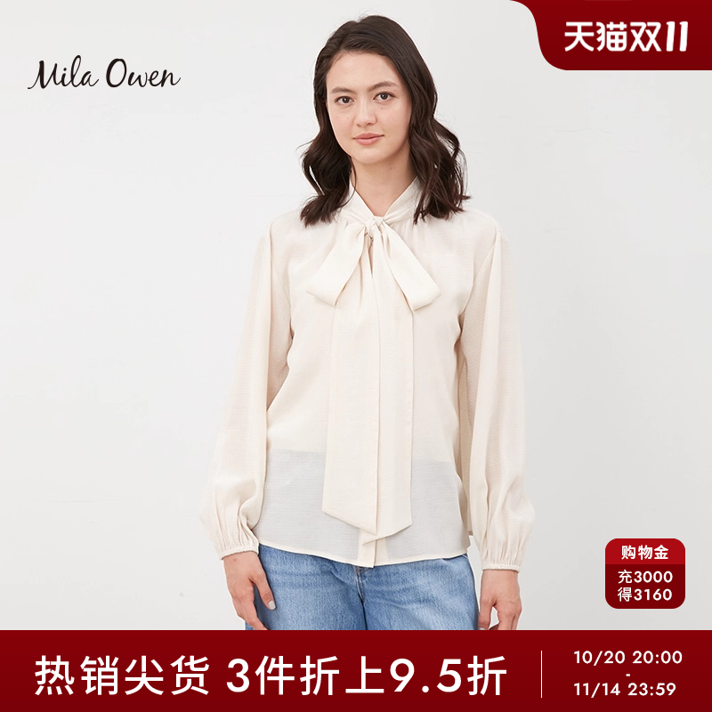 MilaOwen垂感落肩系带衬衫
