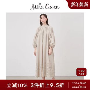 Mila 镂空蕾丝连衣裙09WFO242940 Owen春夏甜美落肩泡泡袖