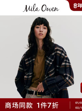 Mila Owen25秋冬新品优雅羊毛混纺宽松双排扣毛呢大衣09WFC254110