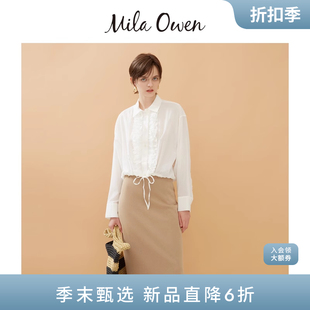 Mila 09WFB251178 優(yōu)雅日系翻領(lǐng)層疊木耳邊系帶襯衫 Owen25春夏新品