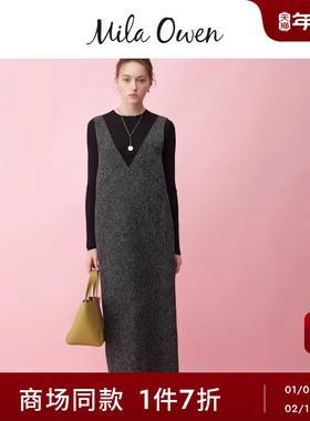 Mila Owen25秋冬新品优雅罗纹针织衫无袖连衣裙套装09WFO254152