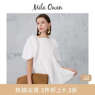 09WFT242944 抽褶束腰露背衬衫 Mila Owen春夏日系甜美泡泡袖