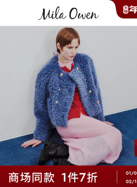 Mila Owen25秋冬新品华丽优雅人造皮草短款双排扣外套09WFJ255005