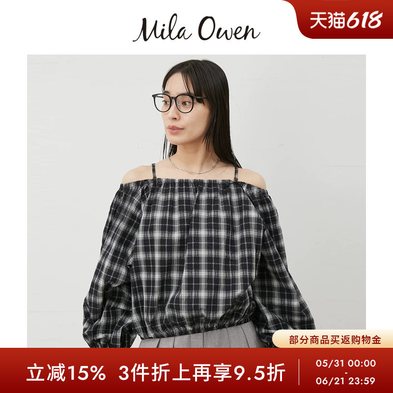 Mila Owen春夏日系休闲灯笼袖一字肩吊带衬衫09WFT252190