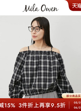 Mila Owen春夏日系休闲灯笼袖一字肩吊带衬衫09WFT252190