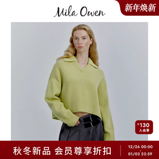09WNT255136 可拆卸翻领羊绒羊毛混纺针织衫 Mila Owen25秋冬新品