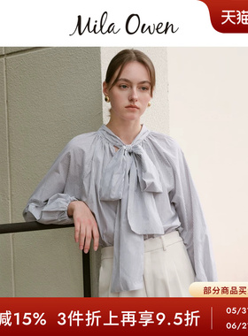 Mila Owen秋冬日系优雅前后两穿蝴蝶结长袖衬衫09WFT244051