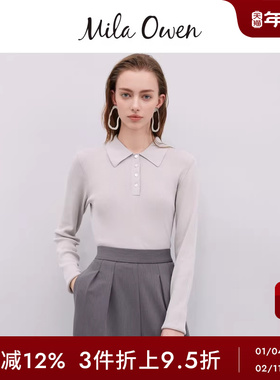 Mila Owen春夏气质百搭翻领修身长袖针织衫上衣09WNT251116