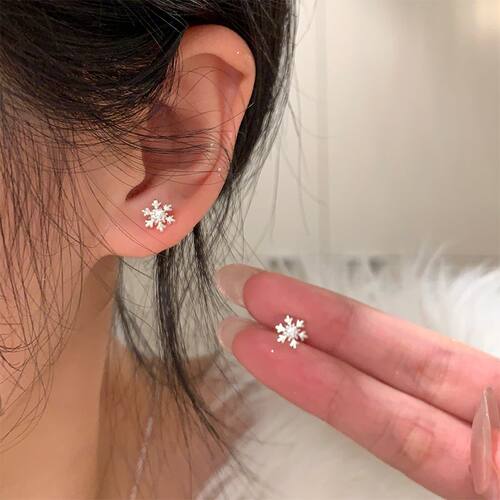 合金耳饰 【冬季新款】雪花螺丝耳钉睡觉免摘耳环高级感耳饰女w