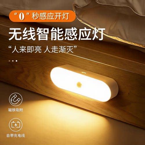 长条人体感应灯智能磁吸充电小夜灯家用卧室床头洗手间护眼睡眠w