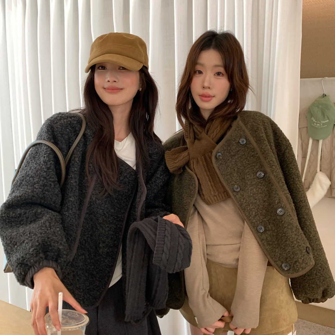 柠檬绿茶-色简约百搭不挑人颗粒绒短外套复古宽松显瘦遮肉甜酷女