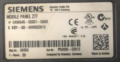 西门子1P6AV6645-0CC01-0AX0全新移动面板 2776AV66450CC010AX0