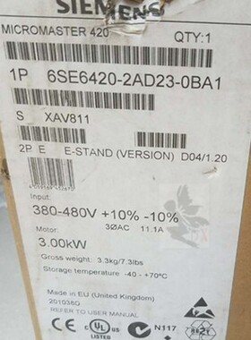 原装1P6SE6420-2AD23-0BA1全新安装有 A级滤波器6SE64202AD230BA1