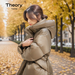 Theory Tommy高级感95鹅绒服连帽羽绒服2023冬中长款收腰加厚外套