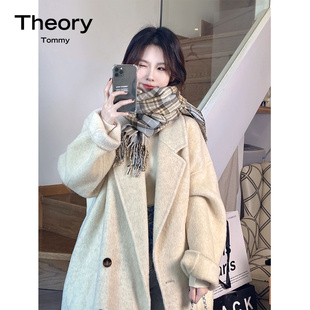 Theory Tommy2024冬季新款双面羊绒大衣女中长款宽松羊毛毛呢外套