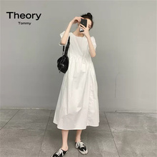 Theory Tommy2025年新款仙气超仙森系泡泡袖长裙宽松白色连衣裙