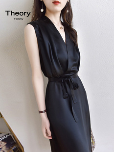 Theory Tommy夏季新款法式轻奢无袖连衣裙高级感显瘦长款小黑裙子