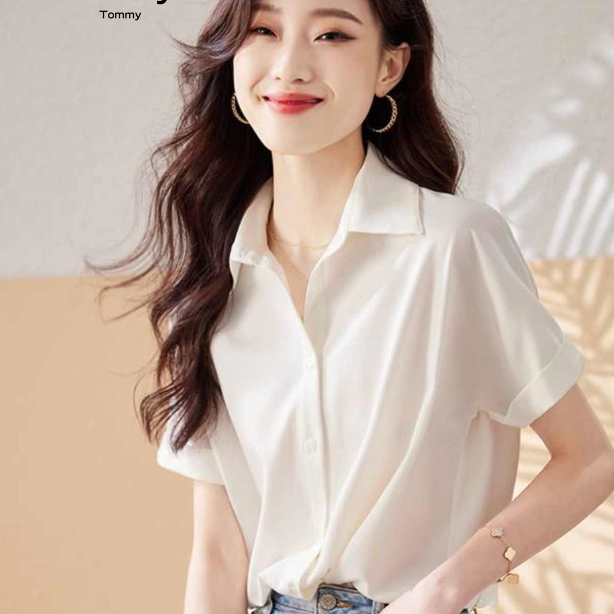 Theory Tommy2025夏季白色雪纺新款翻领职业气质短袖衬衫女上衣