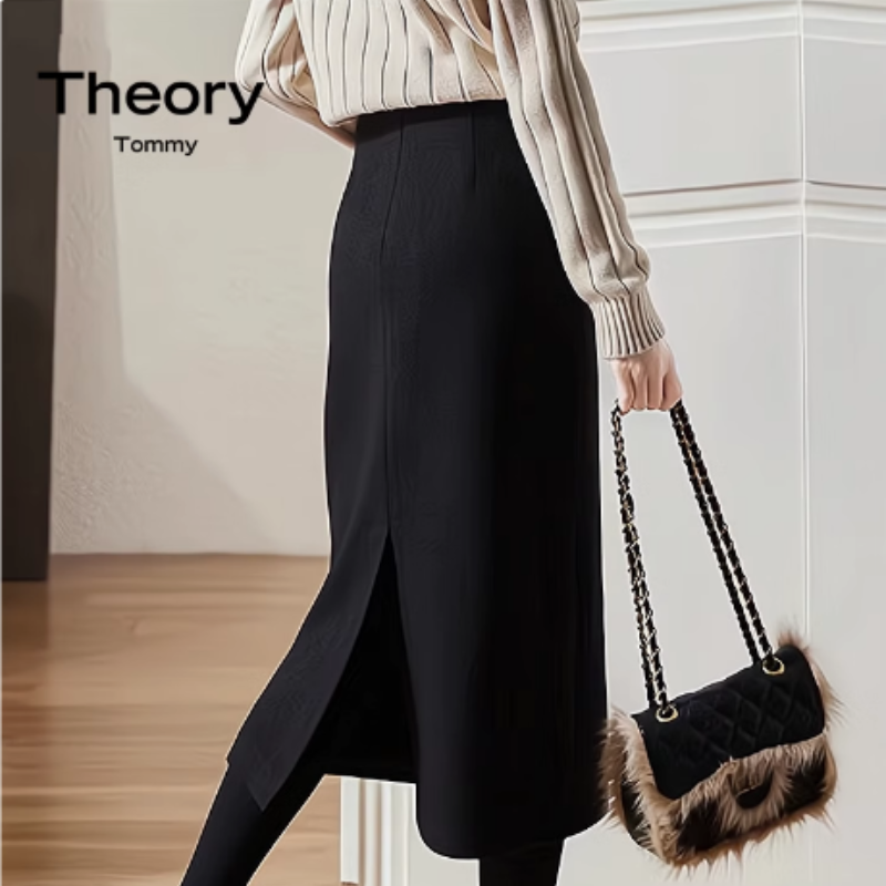 TheoryTommy羊毛过膝半身裙高腰