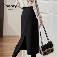Theory Tommy2024秋冬新款女装羊毛过膝半身裙女高腰中长款包臀裙