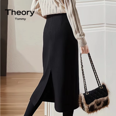 TheoryTommy羊毛过膝半身裙高腰