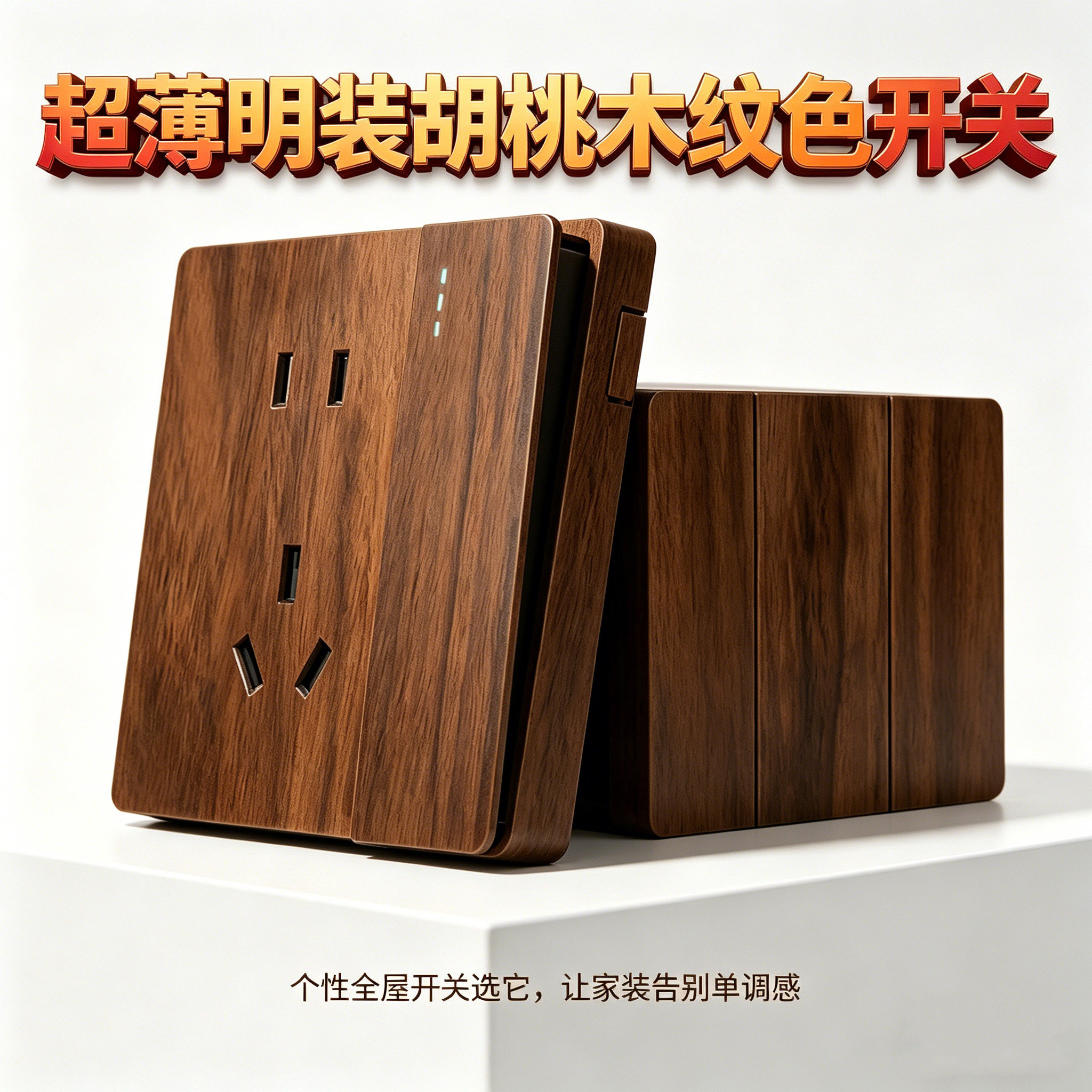 【补贴】明装超薄开关插座仿胡桃开关插座套装