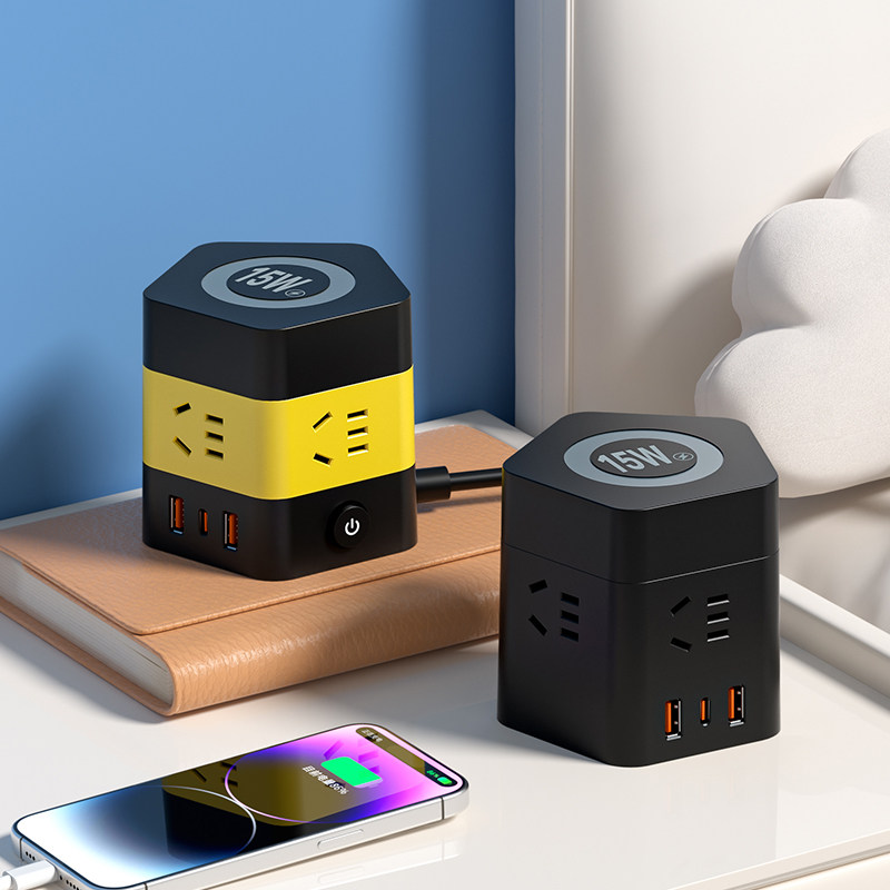 家用办公立式插座接线板多孔USB带无线充15W快充多功能魔方排插板,电子/电工,USB/快充/无线充电排插,淘宝优惠券,粉丝福利购,淘宝优惠卷