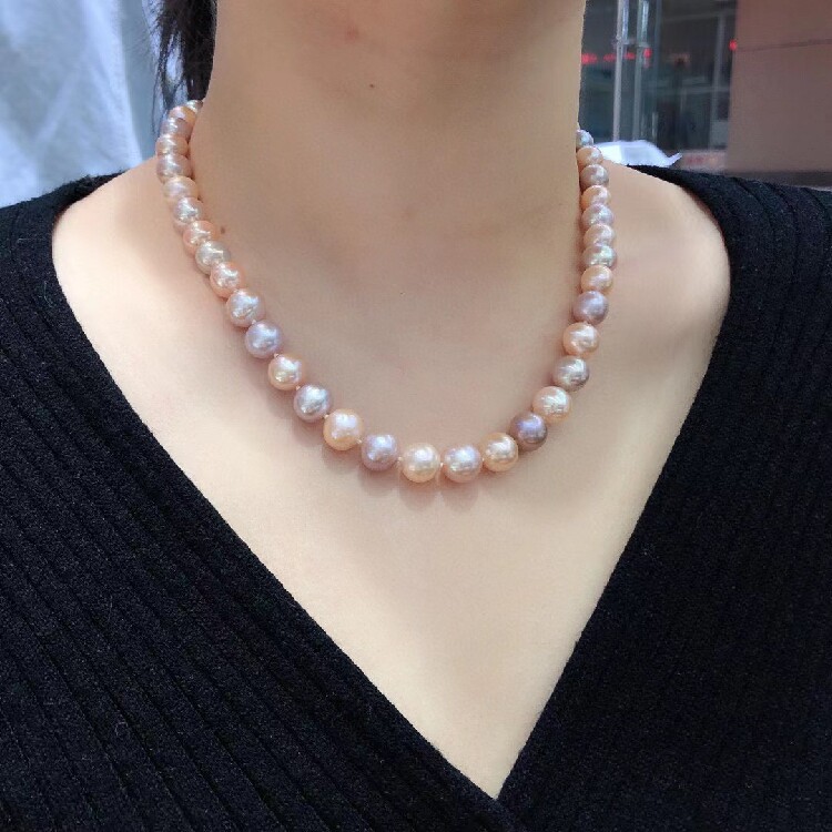 天然淡水混彩糖果色珍珠项链 诸暨山下湖混彩色无暇天然珍珠项链