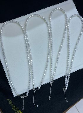 诸暨山下湖天然淡水有核珍珠项链 白色ak珍珠圆形baby链锁骨链