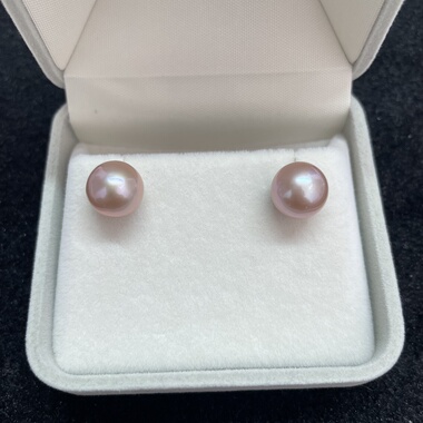 粉紫色淡水爱迪生珍珠正圆耳钉 诸暨山下湖淡水真珍珠耳钉圆形
