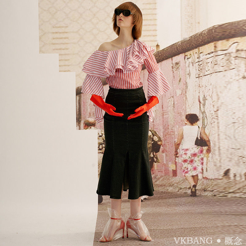 【VKBANG】正品RECIEW 黑色鱼尾摆中间开叉牛仔修身半身裙 女|msdalam kategori Butik wanita / wanita, skirt - dari Buy2taobao.com untuk memberikan perkhidmatan ejen Taobao profesional membeli