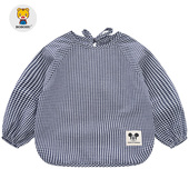 纯棉薄款 格子宝宝罩衣儿童长袖 防水反穿衣婴儿防脏男女幼儿园围裙