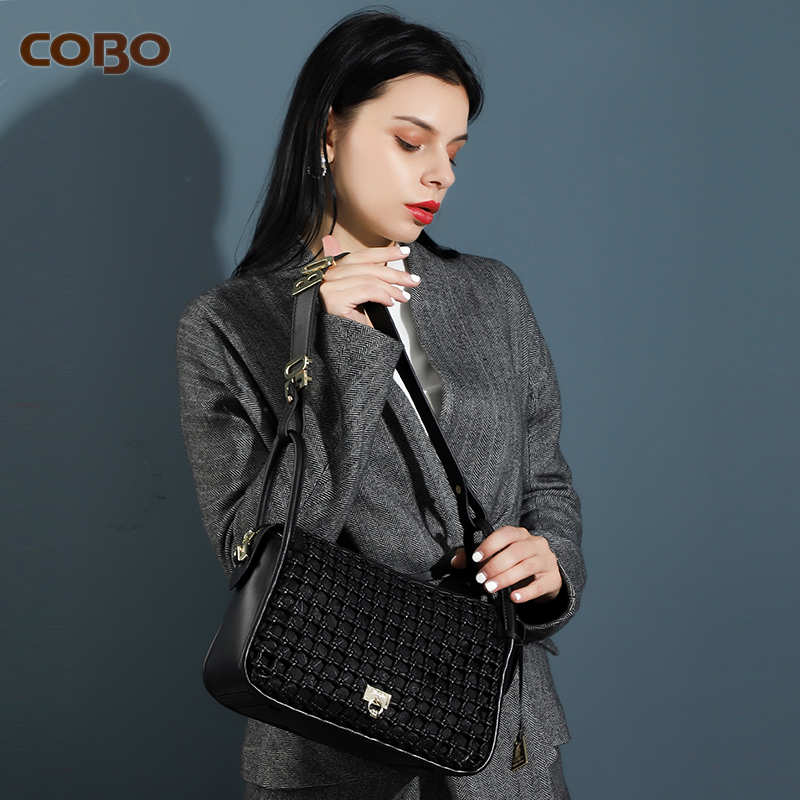 cobo蔻尔宝头层牛皮手拎单肩包